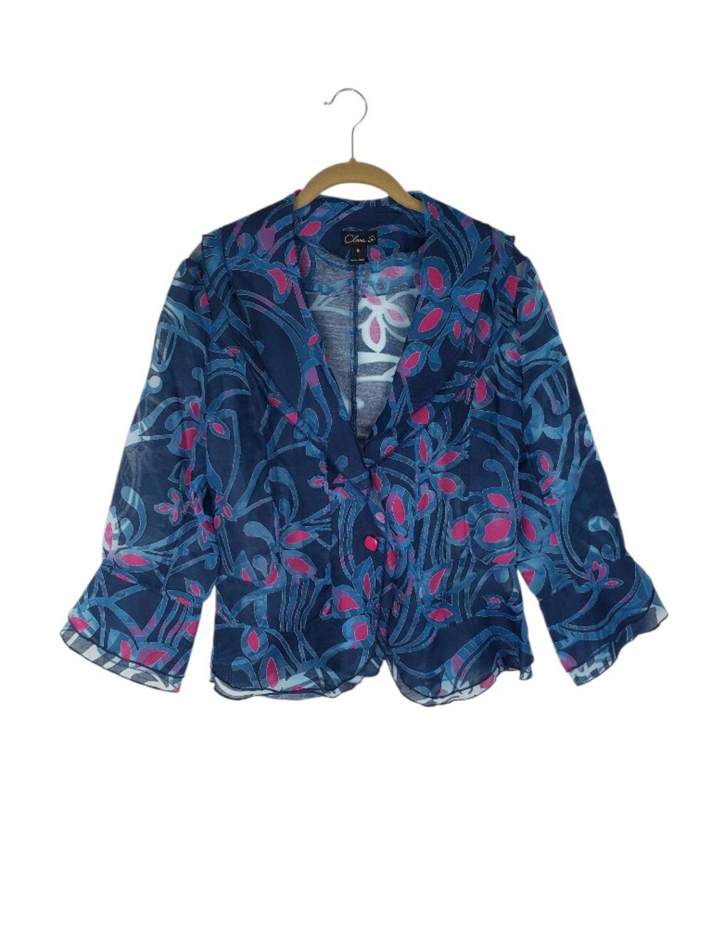 Clara S Sunwoo Lightweight Burnout Blazer Jacket Topper Blue Sheer Womens Medium